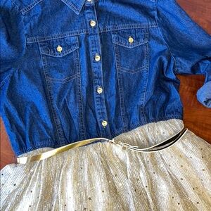 Lilt Denim and Gold Sparkle Dress 14/16 Gold Belt Gold Buttons